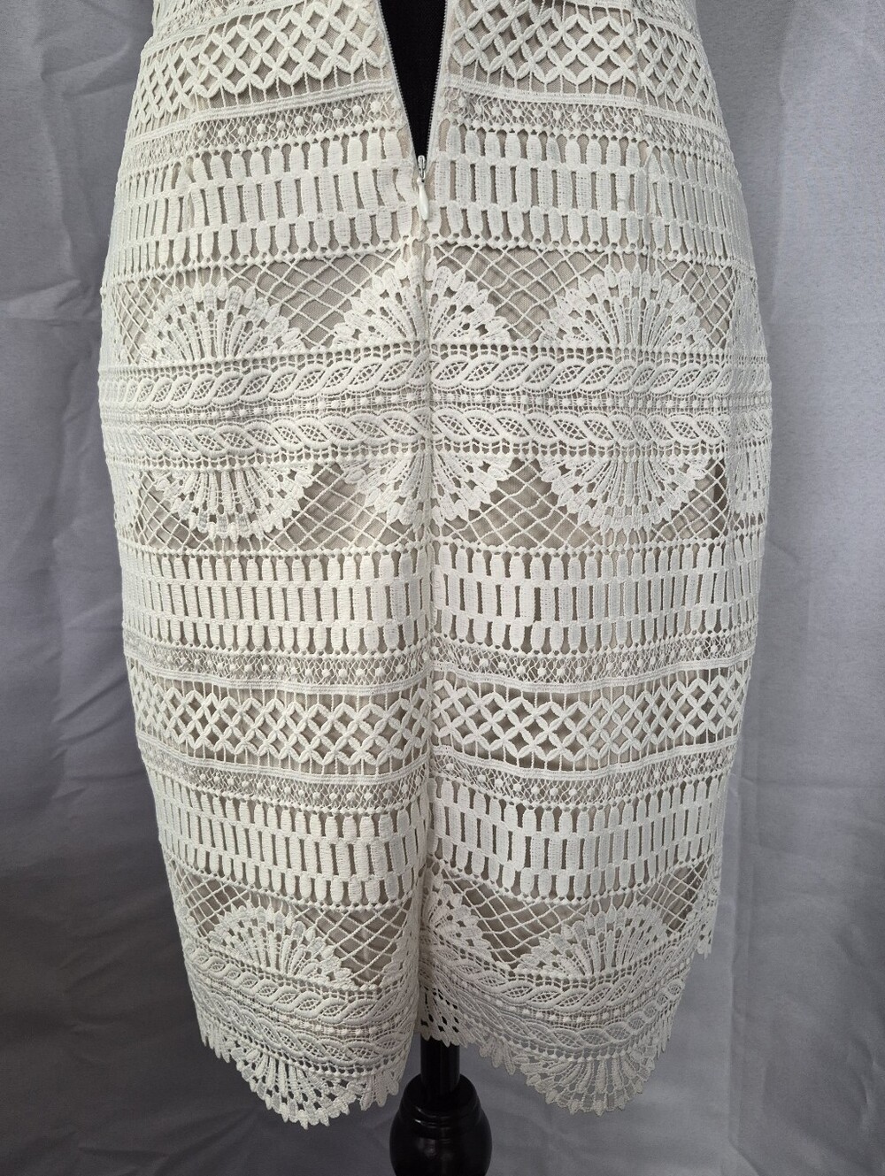White House Black Market Crochet Dress Womens Size 6 Off White Beige Cream - Picture 12 of 14